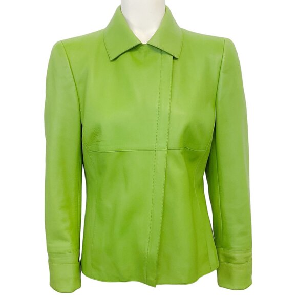 Akris Lime Green Leather Jacket - Picture 1 of 5